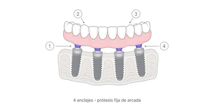 All-on-4 y All-on-6 (dentadura fija sobre 4 o 6 implantes): qué son y cuál encaja mejor