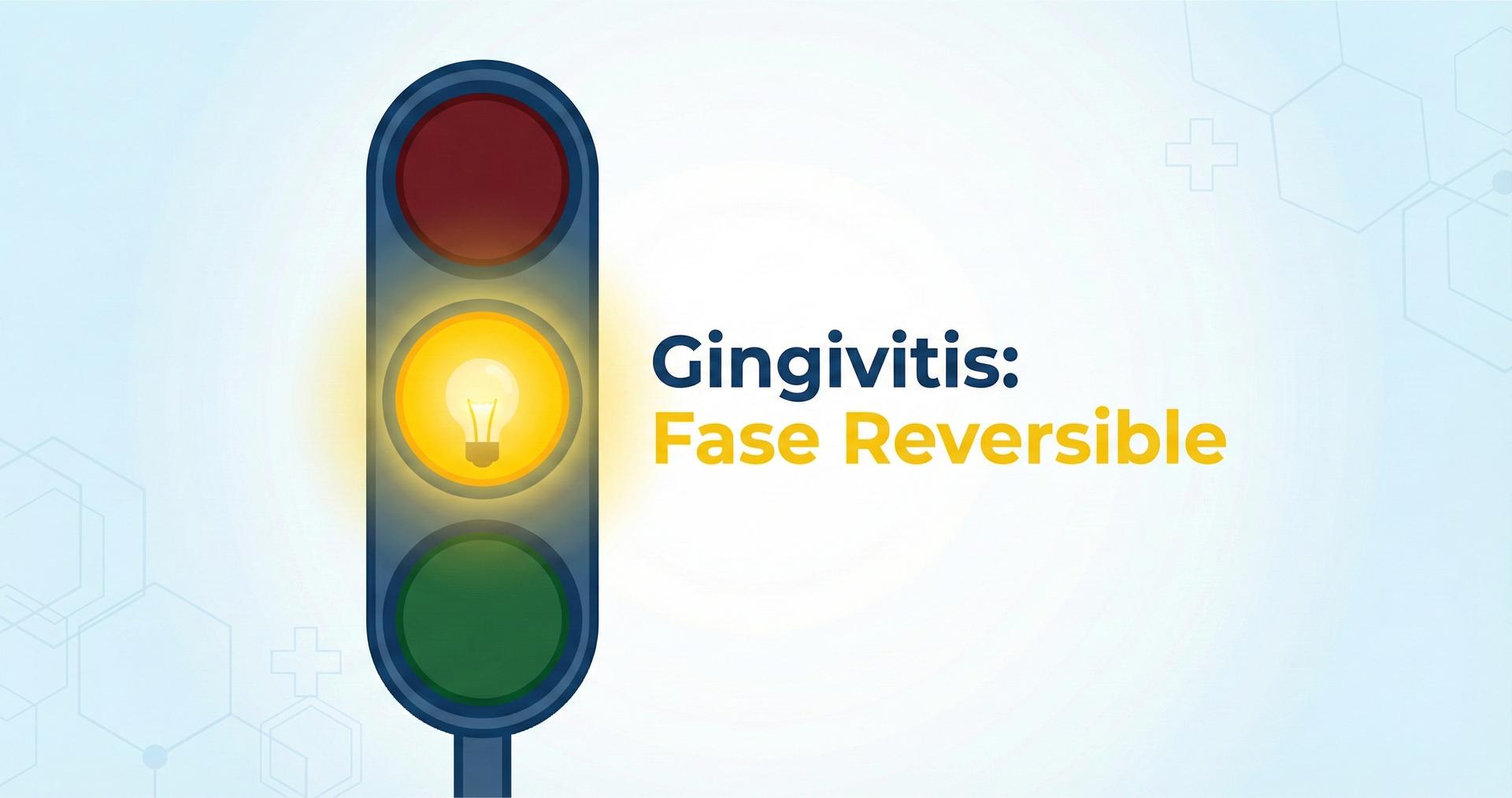 Gráfico de un semáforo con la luz amarilla encendida indicando alerta por Gingivitis en fase reversible.