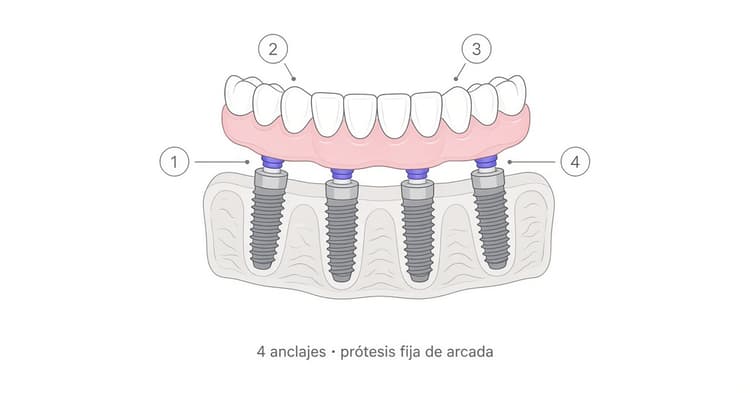 All-on-4 y All-on-6 (dentadura fija sobre 4 o 6 implantes): qué son y cuál encaja mejor