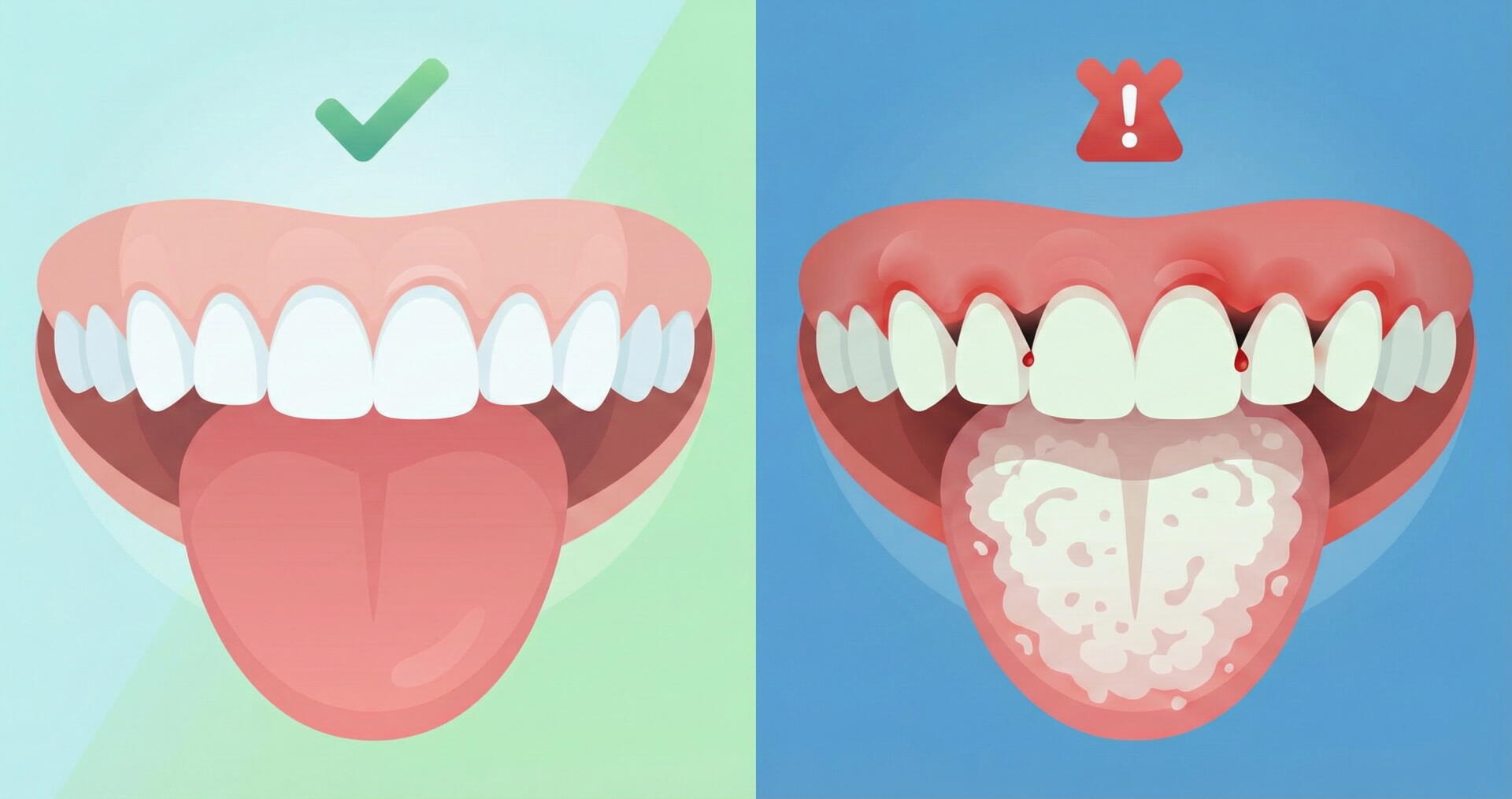 Comparativa encías sanas vs gingivitis y lengua saburral.