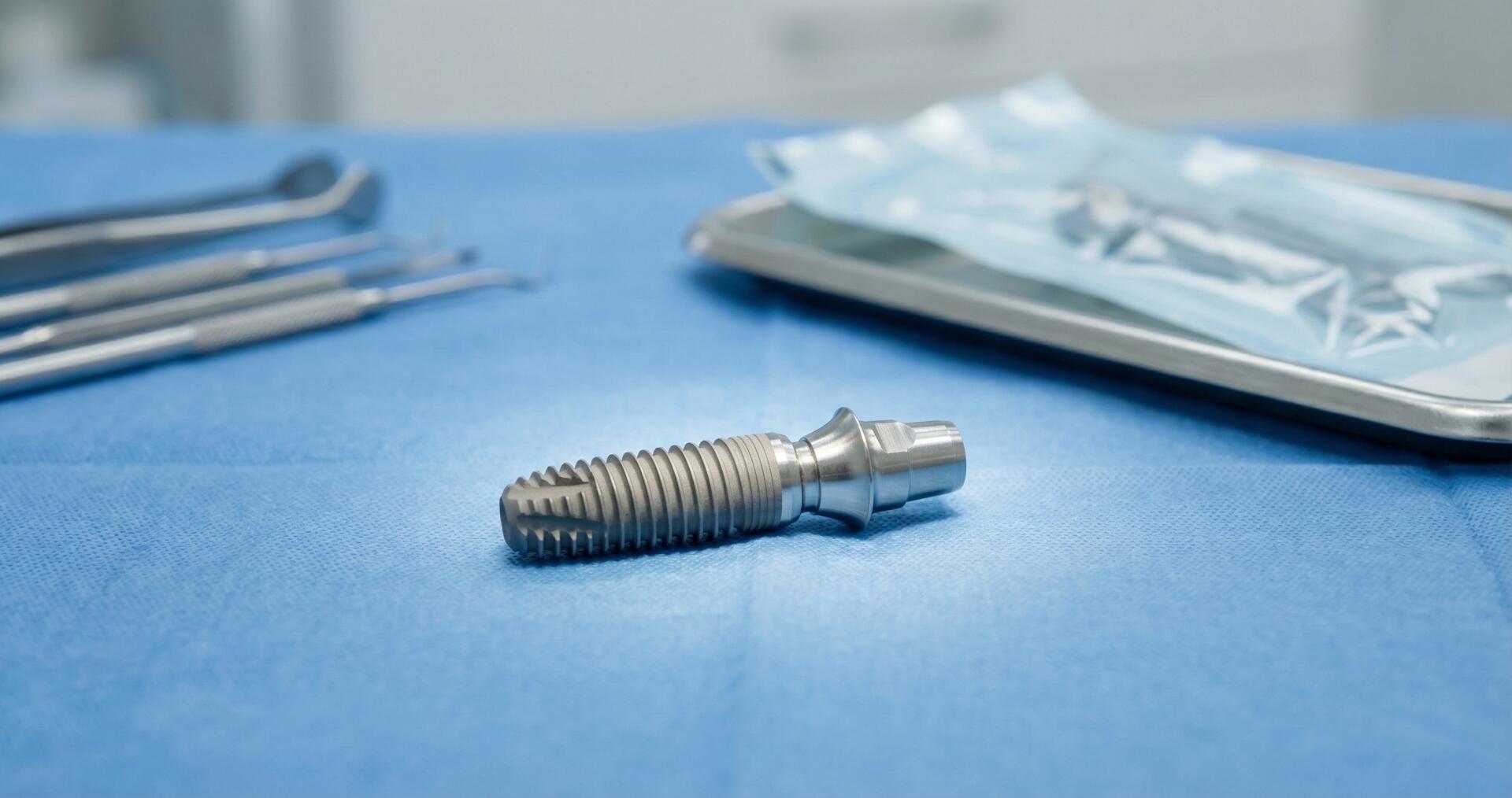 Primer plano de una fijación de titanio biocompatible de alta calidad.